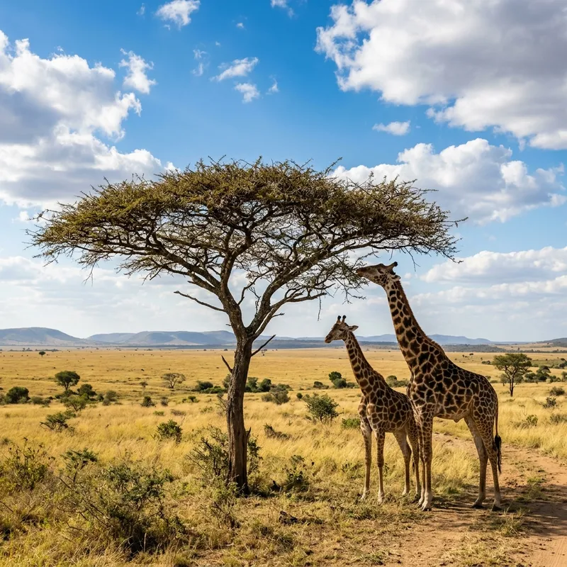Giraffes standing on the savanna