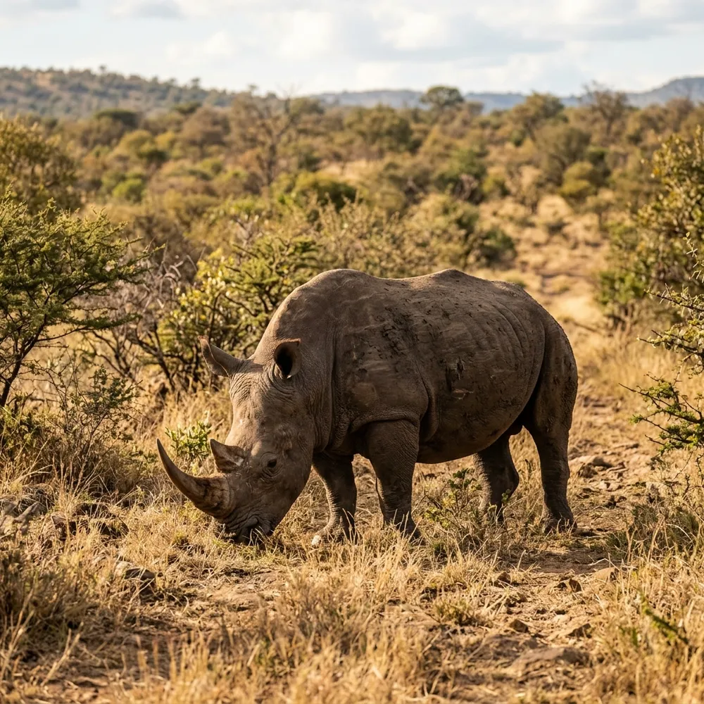 Rhino in Kruger National Park background